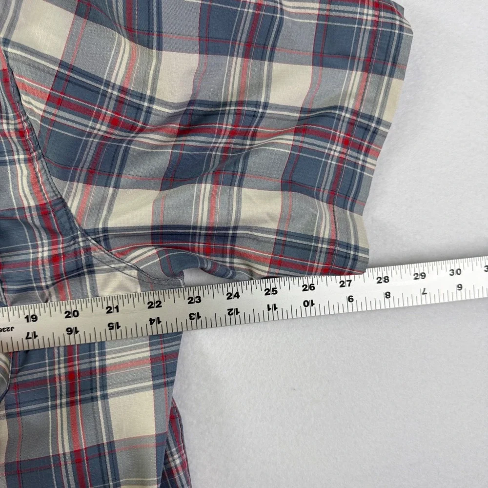Realtree Mens Large Plaid Short Sleeve Button Down Shirt Blue Red Camo Trim